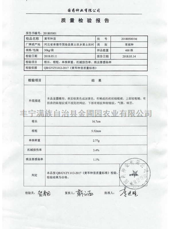 3.黃芩苗檢測報告